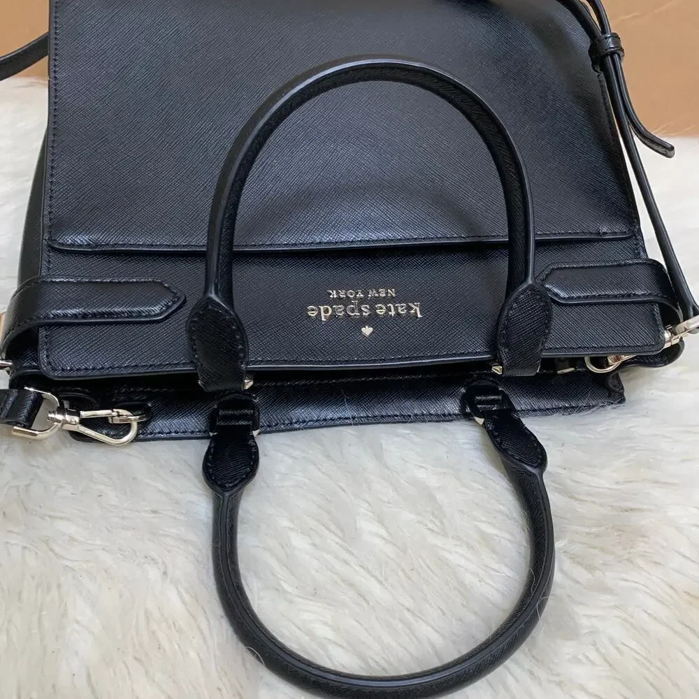 KATE SPADE Black Saffiano Leather STACI Structured Satchel w/XBody Strap